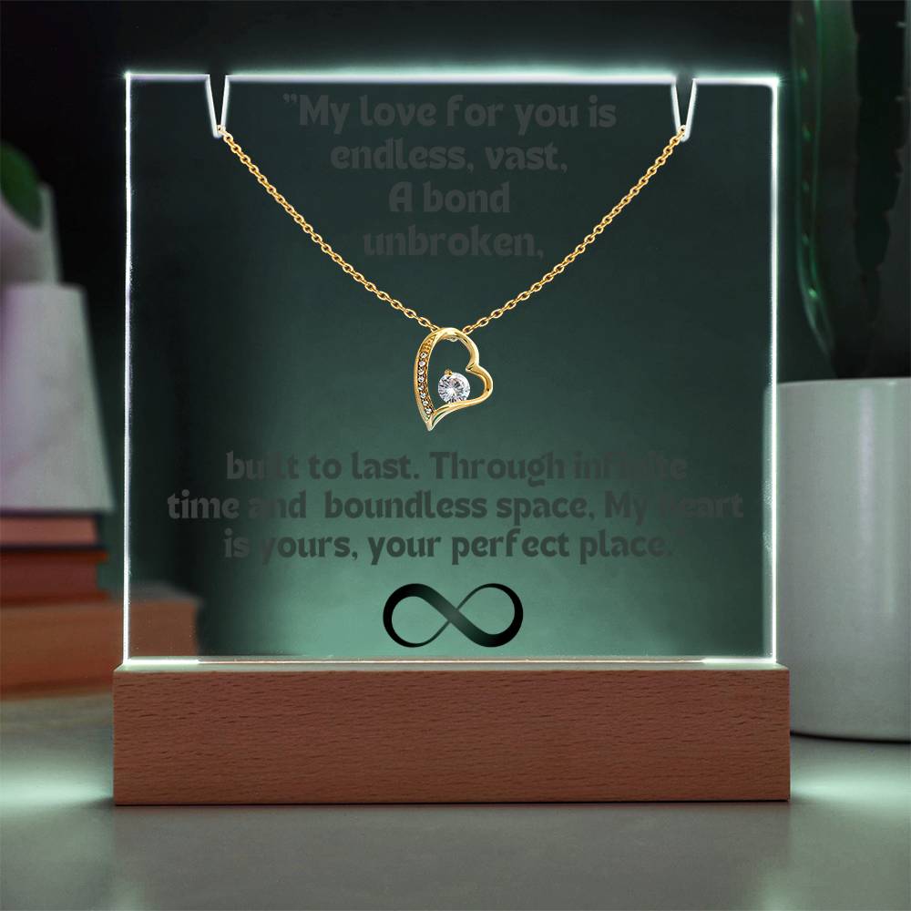 Color LED Acrylic Infinity Card Black Text and HEART Necklace For my Wife/ Girlfriend & Husband/ Boyfriend Infinite love Keepsake 3