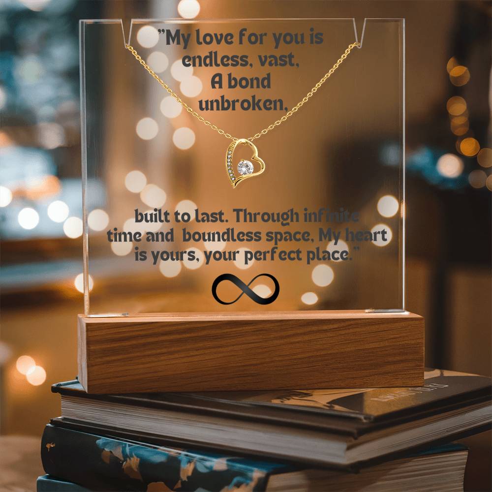 Color LED Acrylic Infinity Card Black Text and HEART Necklace For my Wife/ Girlfriend & Husband/ Boyfriend Infinite love Keepsake 3