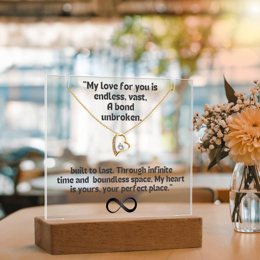 Color LED Acrylic Infinity Card Black Text and HEART Necklace For my Wife/ Girlfriend & Husband/ Boyfriend Infinite love Keepsake 3