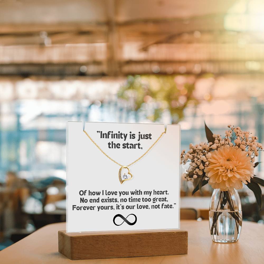 Color LED Acrylic Infinity Card WHITE Background and HEART Necklace For my Wife/ Girlfriend & Husband/ Boyfriend Infinite love Keepsake 1