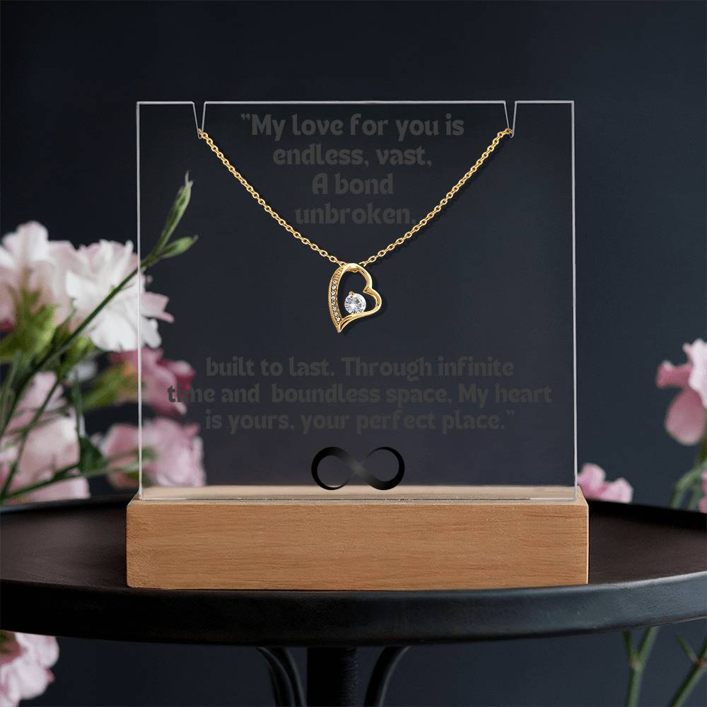 Color LED Acrylic Infinity Card Black Text and HEART Necklace For my Wife/ Girlfriend & Husband/ Boyfriend Infinite love Keepsake 3
