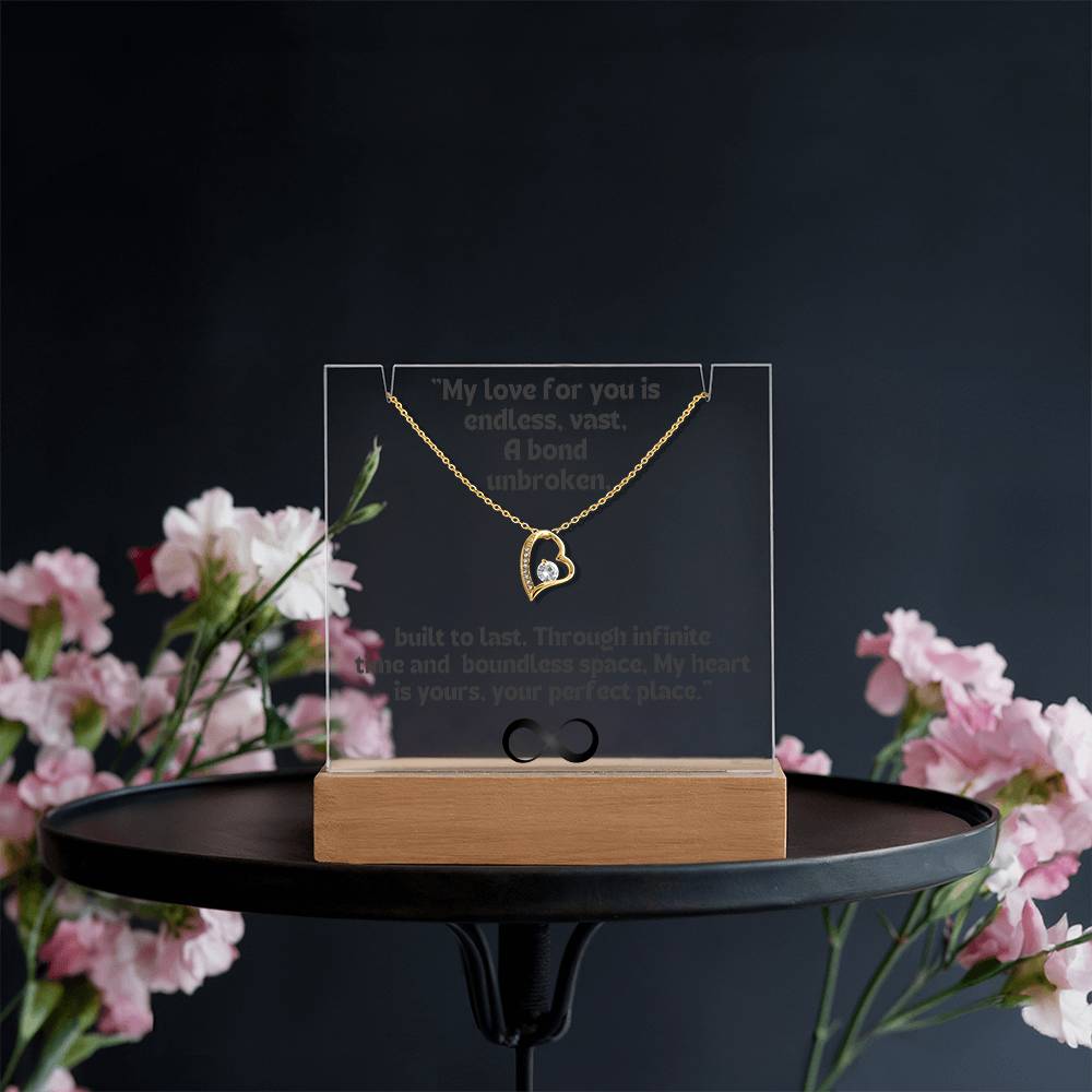Color LED Acrylic Infinity Card Black Text and HEART Necklace For my Wife/ Girlfriend & Husband/ Boyfriend Infinite love Keepsake 3