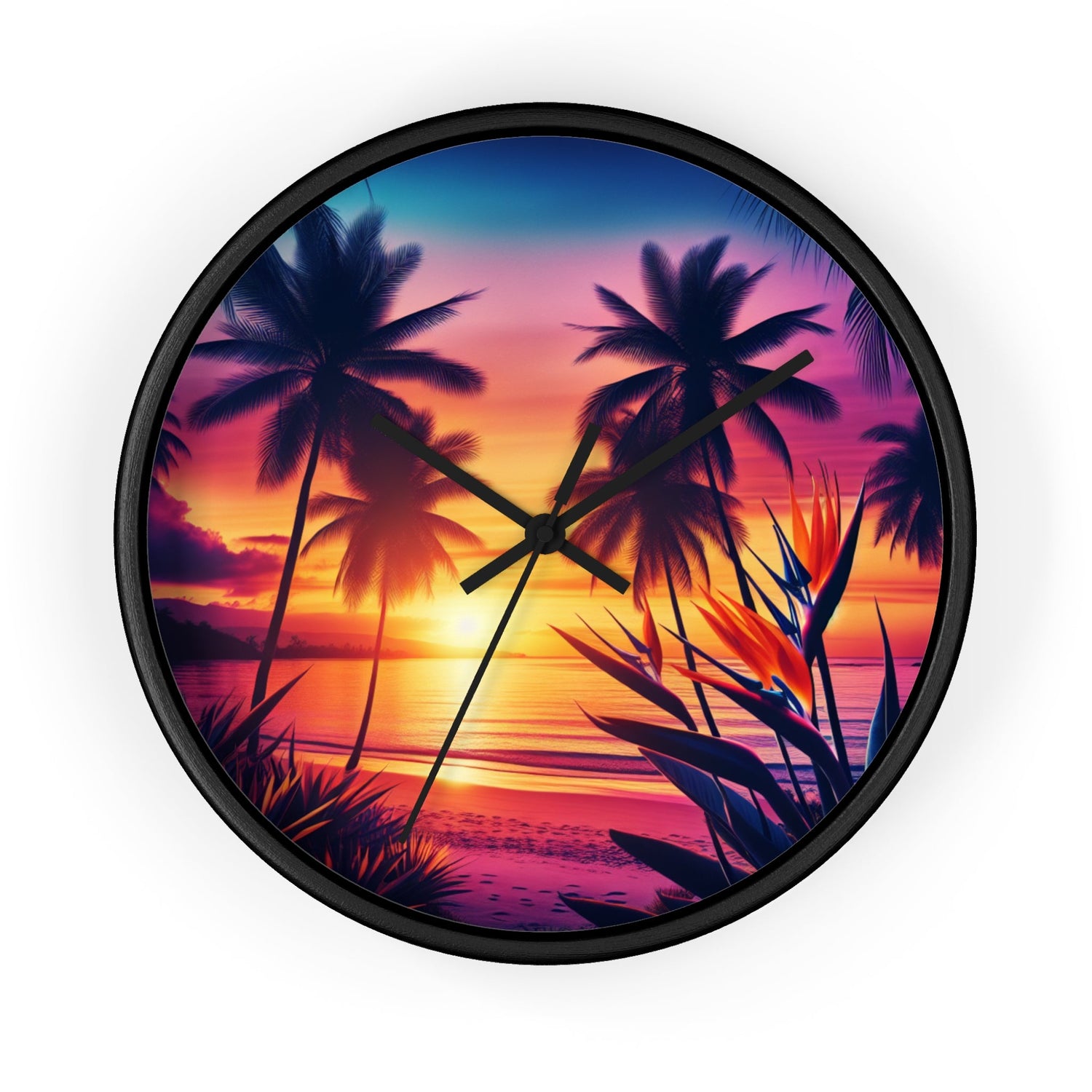 "Timeless Inspiration: Tropical Sunset & Angel Number Clocks"