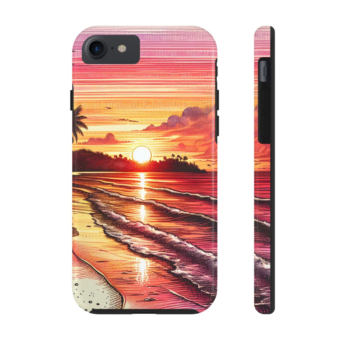 "Paradise Embers: A Tropical Sundown Symphony" - Tropical Beach Sunset Art Tough Phone Case for Iphone and Samsung Galaxy s20 s21 s22 s23 s24