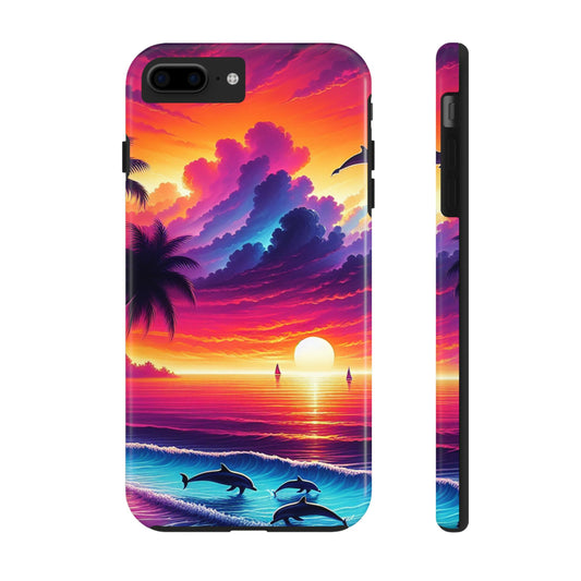 Iphone 16 15 14 13 12 10 9 8 7 Pro Plus and MaxTough Phone Case "Sundrenched Serenity: A Tropical Beach Twilight" -  1111 Tropical Beach Art