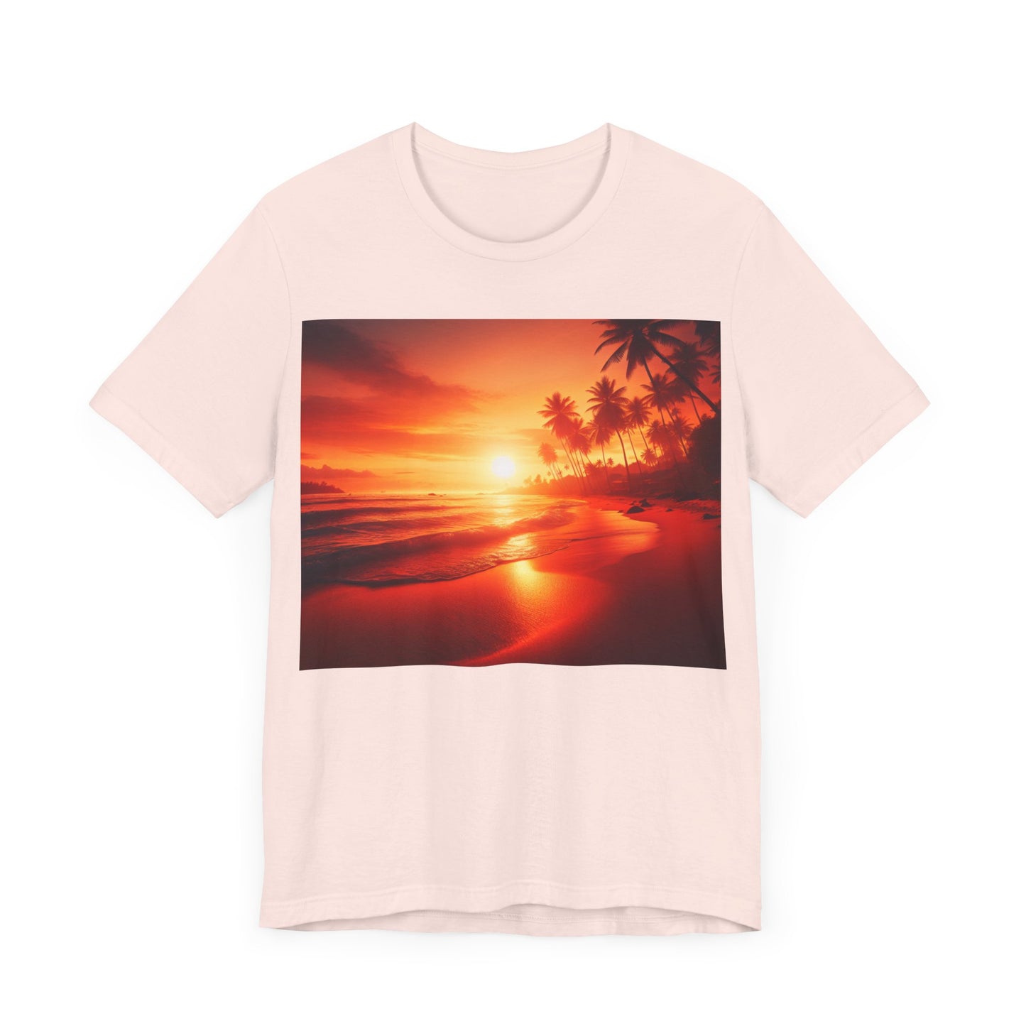 "Paradise's Palette: A Tropical Sundown Symphony" - Tropical Beach Sunset with Palm Trees Unisex Tee