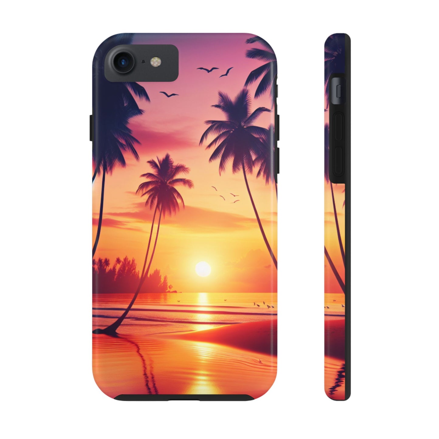 "Paradise Twilight: An Enchanting Tropical Serenade" - All Iphones 15 to 7 and Samsung Galaxy s24 to s21 Tough Phone Case with Tropical Beach Art