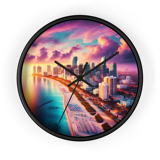 Miami Beach Skyline at Pastel Sunset Wall Art Clock