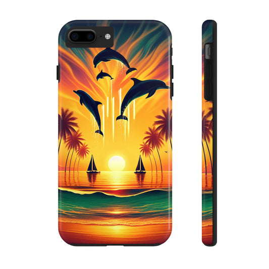 Iphone 16 15 14 13 12 11 10 9 8 7 Pro Plus and Max Tough Phone Case "Paradise Serenity: Twilight Oasis" -  1111 Tropical Beach Art