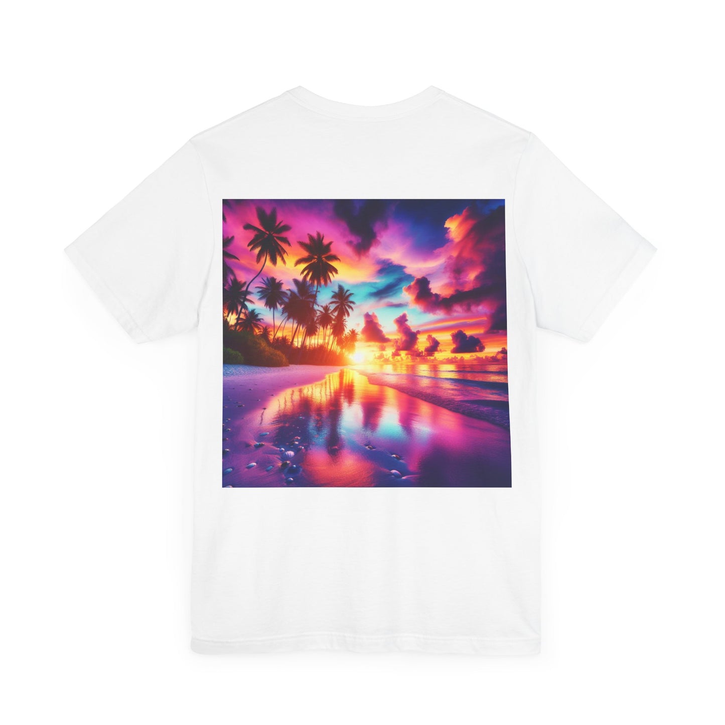 "Paradise Bliss: A Tropical Sunset Serenade" - Tropical Beach Sunset with Palm Trees Unisex Tee
