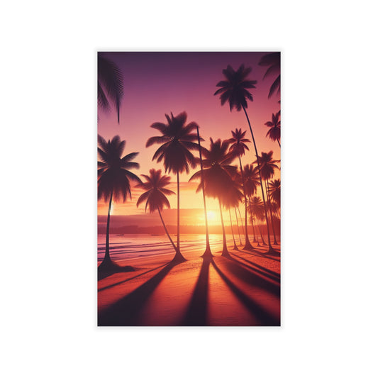 "Emerald Twilight: A Paradise Oasis" - Tropical Beach at Sunset Repositionanable Wall Art