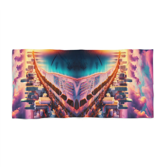 Miami Beach Skyline Pastel Sunset Mirror Beach Towel