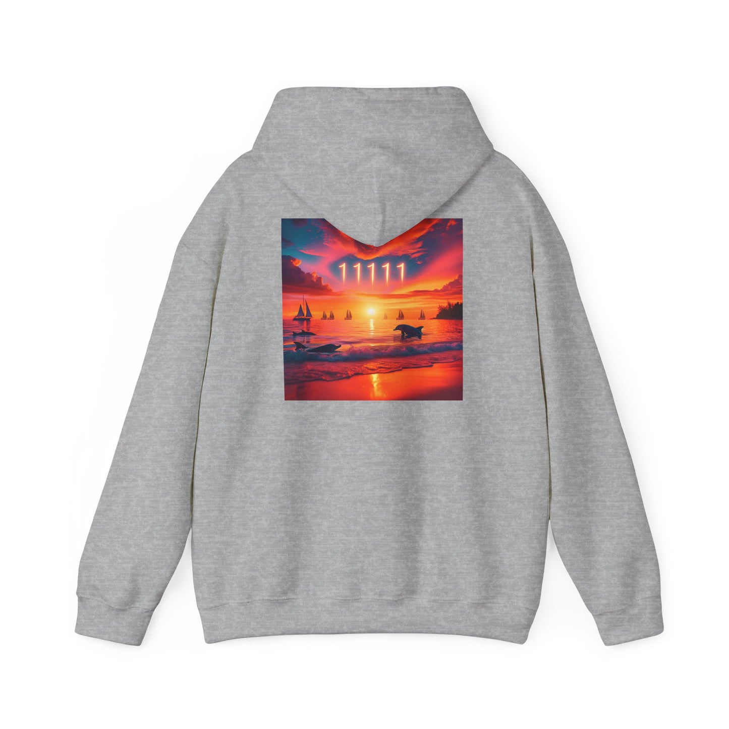 Tropical Beach Sunset Hoodie, Angel Number 11111 Spiritual Journey Sweatshirt, Manifesting Goals, Trust in Yourself, Men Women Dolphin