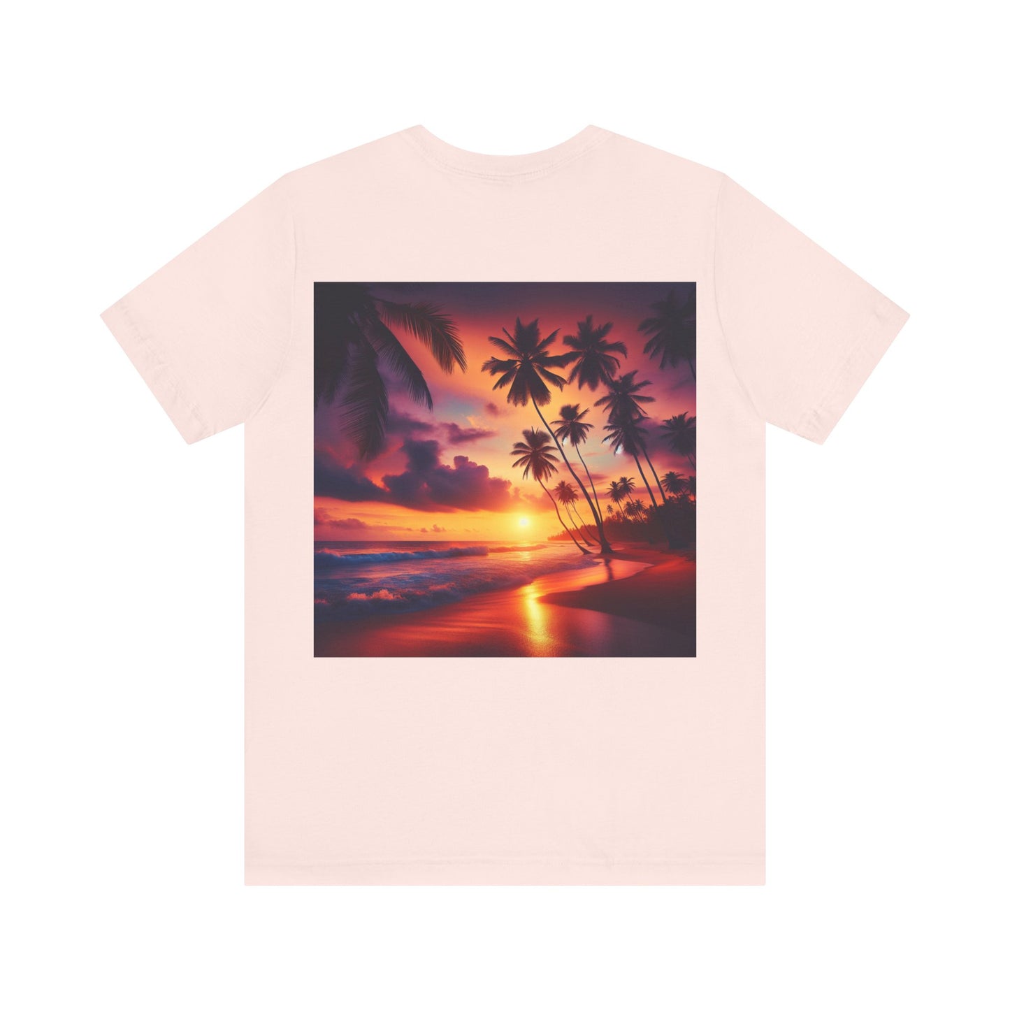 "Paradise Twilight: An Enchanted Island Dusk" - Tropical Beach Sunset with Palm Trees Unisex Tee