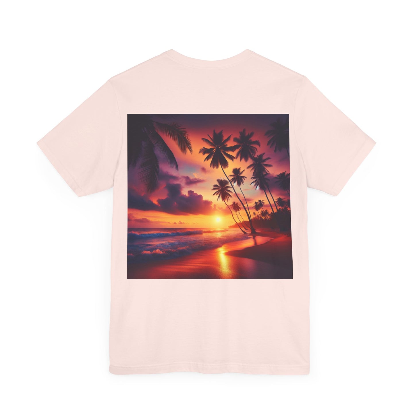 "Paradise Twilight: An Enchanted Island Dusk" - Tropical Beach Sunset with Palm Trees Unisex Tee