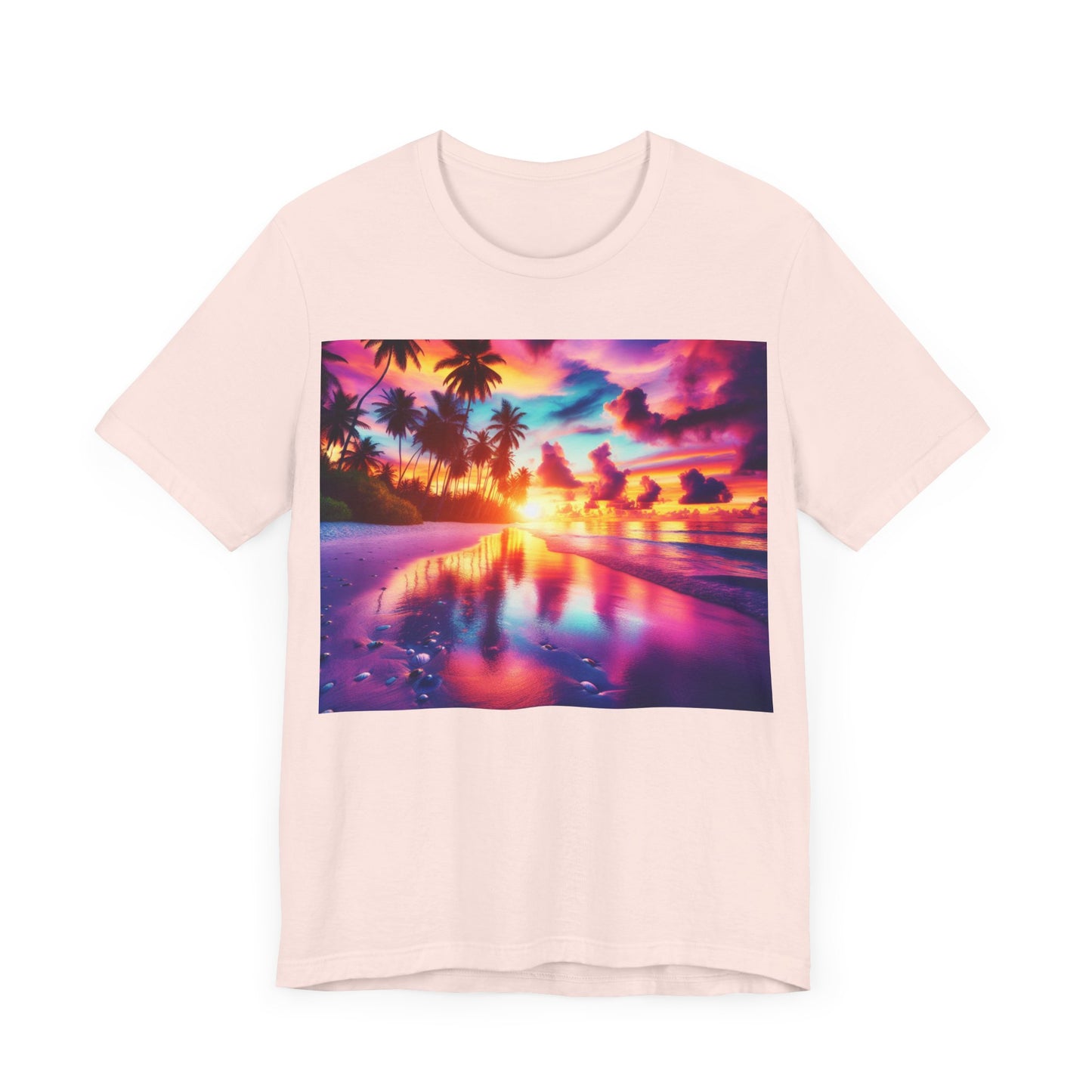 "Paradise Bliss: A Tropical Sunset Serenade" - Tropical Beach Sunset with Palm Trees Unisex Tee