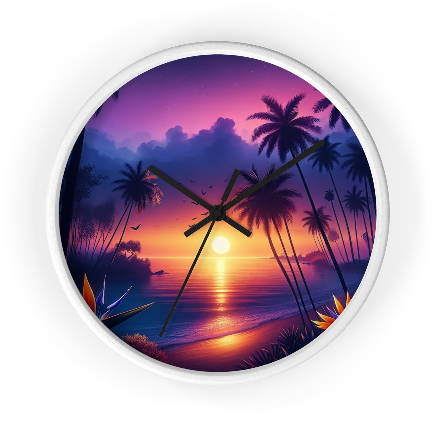 "Paradise's Dusk Symphony" - Tropical Beach at Sunset 10" Wall Art Clock