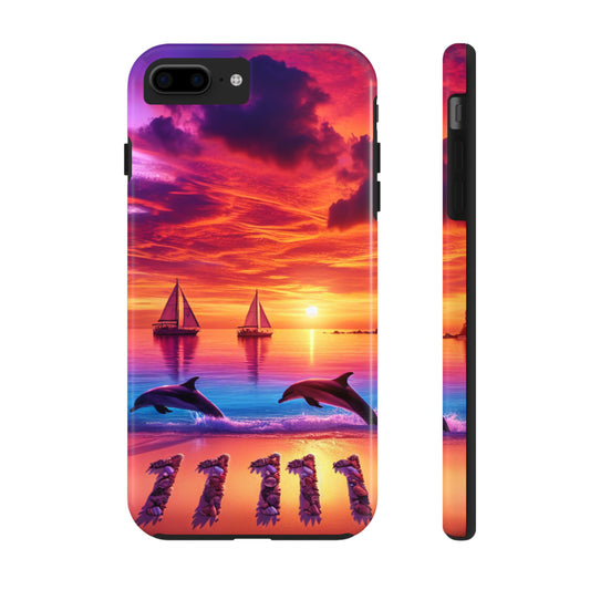 Iphone 16 15 14 13 12 11 10 9 8 7 Pro Plus and Max Tough Phone Case "Sunset Serenity: A Tropical Paradise" -  1111 Tropical Beach Art