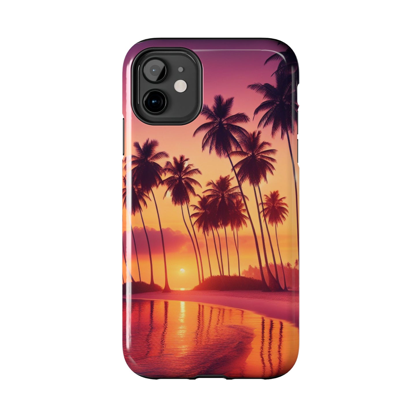 "Paradise Twilight: Tropical Sunset Serenade" - Tropical Beach Sunset Art Iphone and Samsung Tough Phone Case Galaxy s20 s21 s22 s23 s24