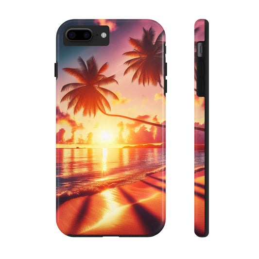 "Serenity Hues: A Tropical Sundown Symphony" - Tropical Beach Sunset Art Iphone and Samsung Tough Phone Case Galaxy s20 s21 s22 s23 s24