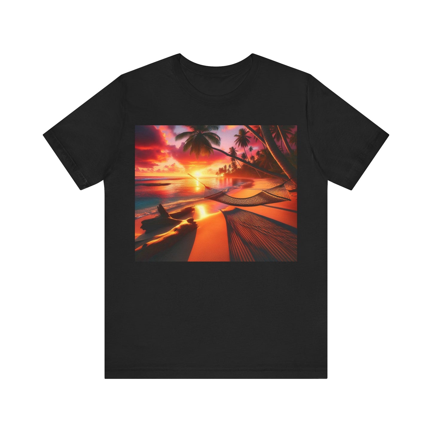 "Paradise Embrace: A Tropical Beach Sunset Symphony" - Tropical Beach Sunset with Palm Trees Unisex Tee