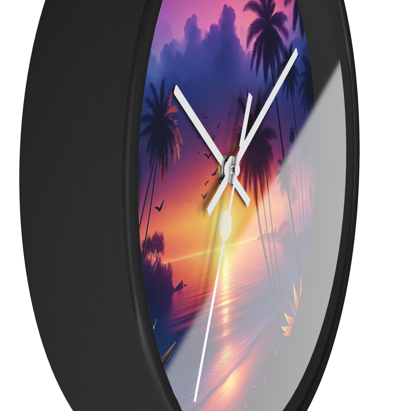 "Paradise's Dusk Symphony" - Tropical Beach at Sunset 10" Wall Art Clock