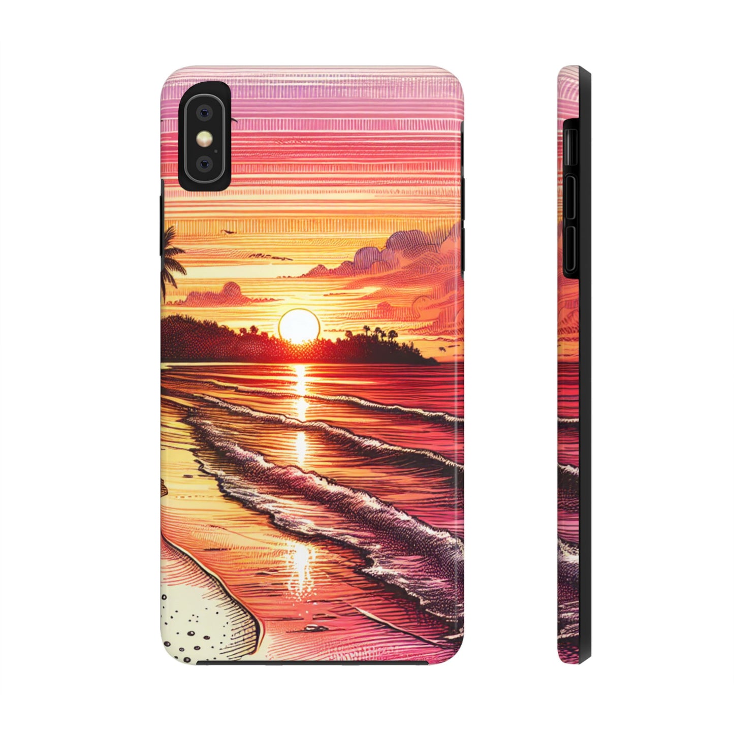 "Paradise Embers: A Tropical Sundown Symphony" - Tropical Beach Sunset Art Tough Phone Case for Iphone and Samsung Galaxy s20 s21 s22 s23 s24