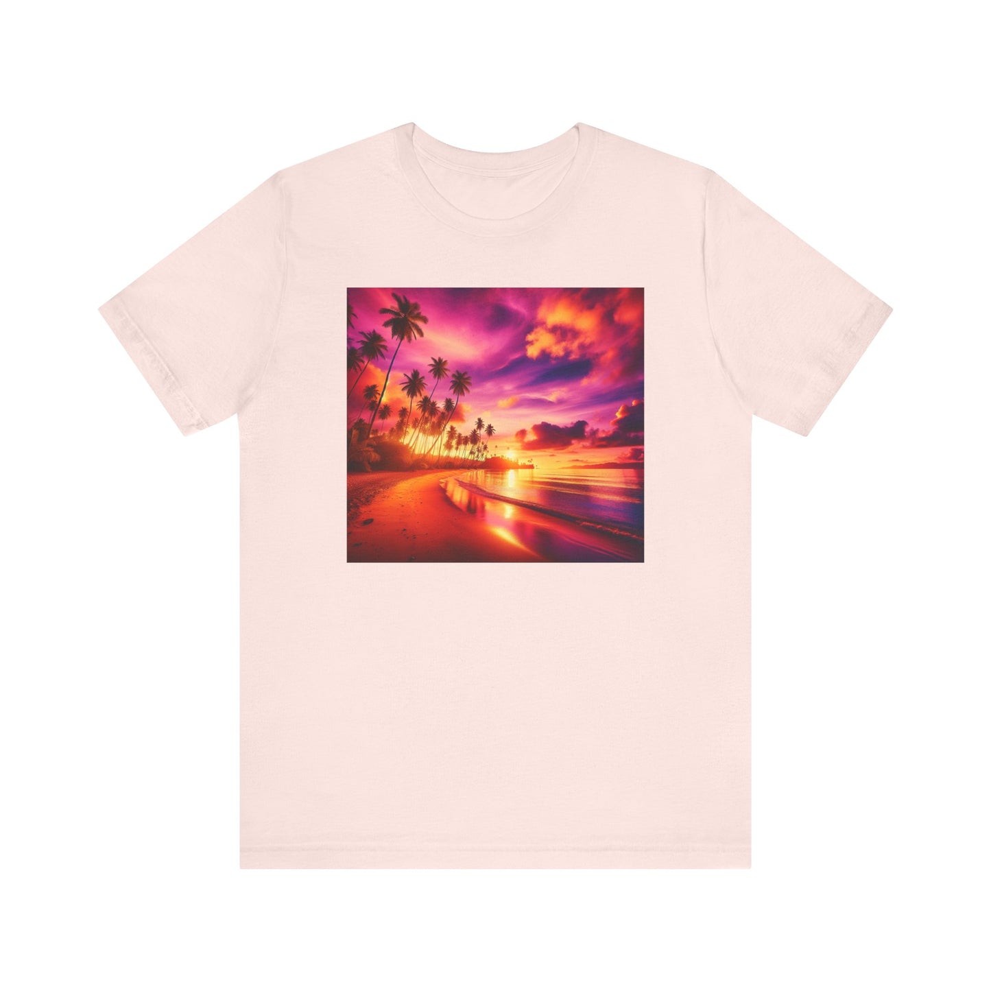 "Paradise Serenity: Tropical Twilight" - Tropical Beach Sunset with Palm Trees Unisex Tee