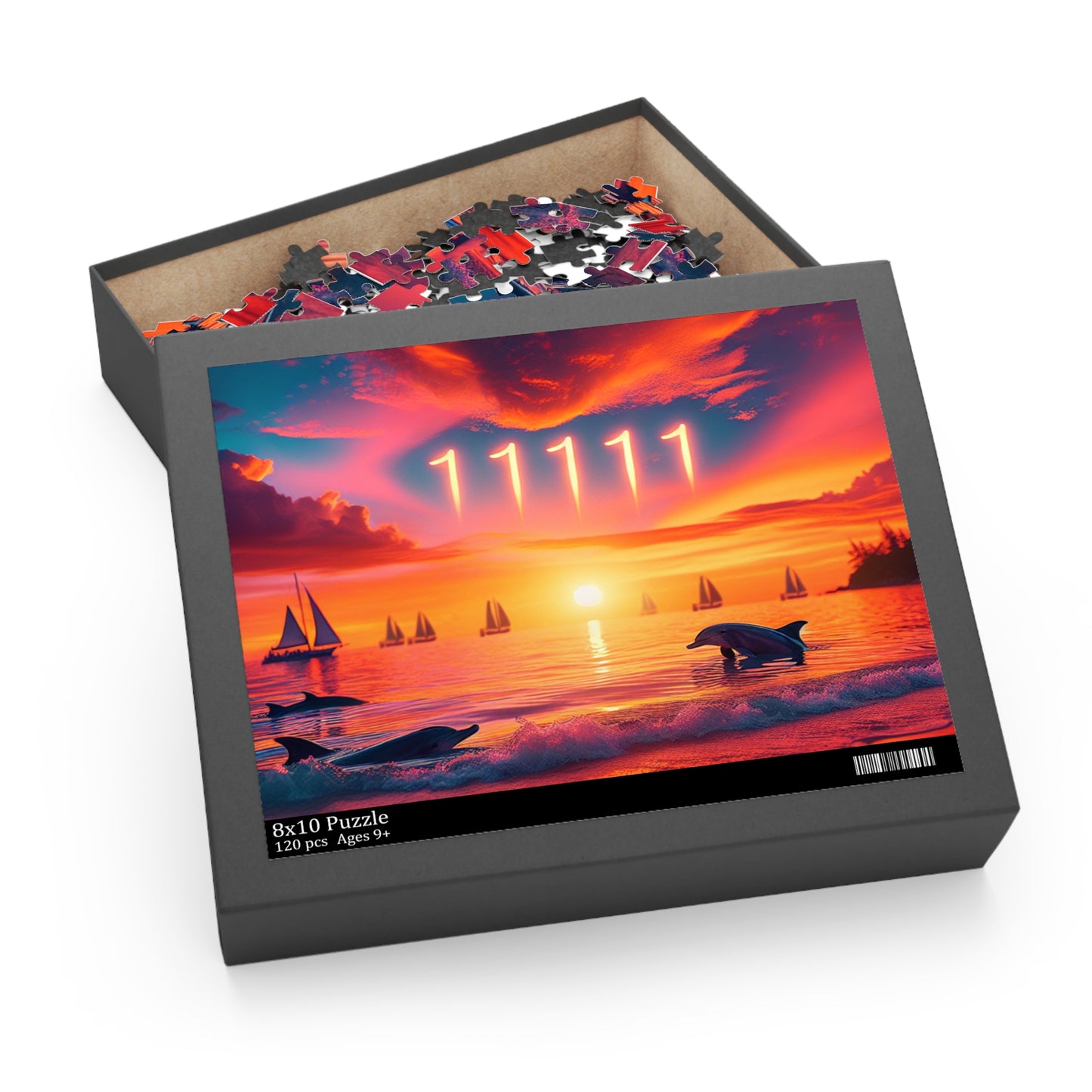 Jigsaw Puzzle, Tropical Beach Sunset Dolphins Sailboats 11111, Mindful Intentions Reminder, Positive Mindset, Visualize Goals, Affirm