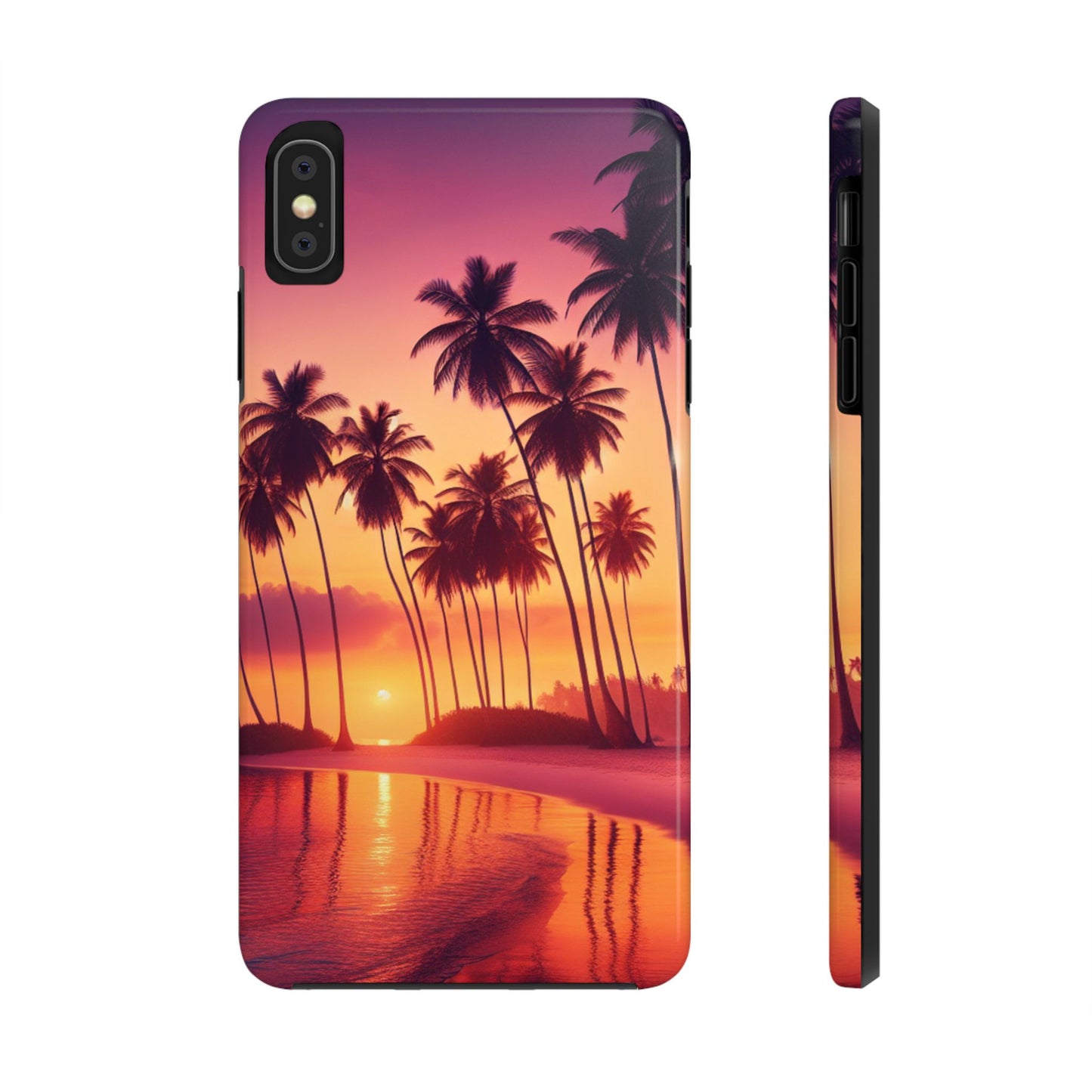 "Paradise Twilight: Tropical Sunset Serenade" - Tropical Beach Sunset Art Iphone and Samsung Tough Phone Case Galaxy s20 s21 s22 s23 s24