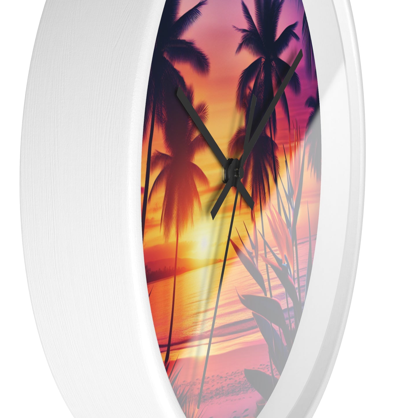 "Paradise's Lavender Twilight" - Tropical Beach at Sunset 10" Wall Art Clock