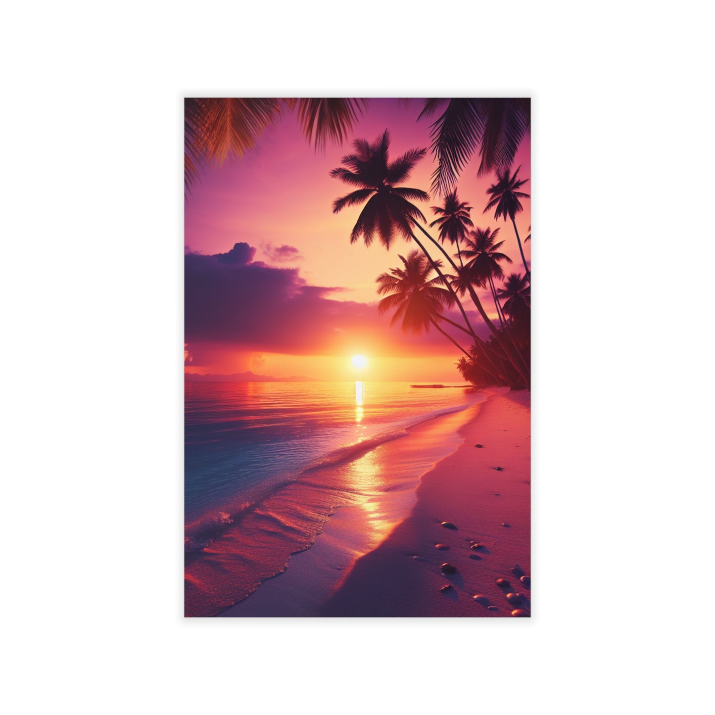 "Paradise Twilight: Palm Silhouettes on Azure Canvases" - Tropical Beach at Sunset Repositionanable Wall Art