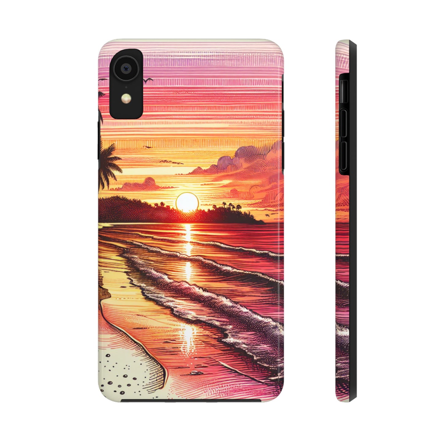 "Paradise Embers: A Tropical Sundown Symphony" - Tropical Beach Sunset Art Tough Phone Case for Iphone and Samsung Galaxy s20 s21 s22 s23 s24