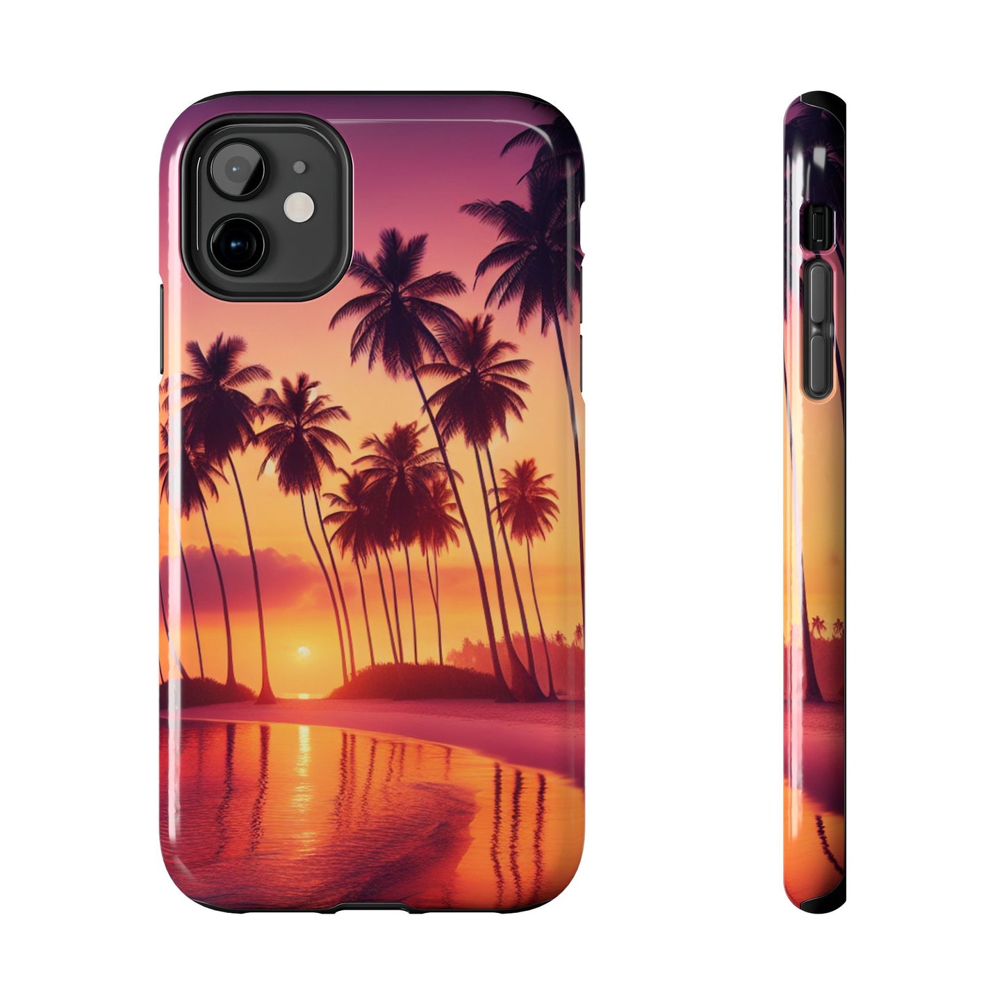 "Paradise Twilight: Tropical Sunset Serenade" - Tropical Beach Sunset Art Iphone and Samsung Tough Phone Case Galaxy s20 s21 s22 s23 s24