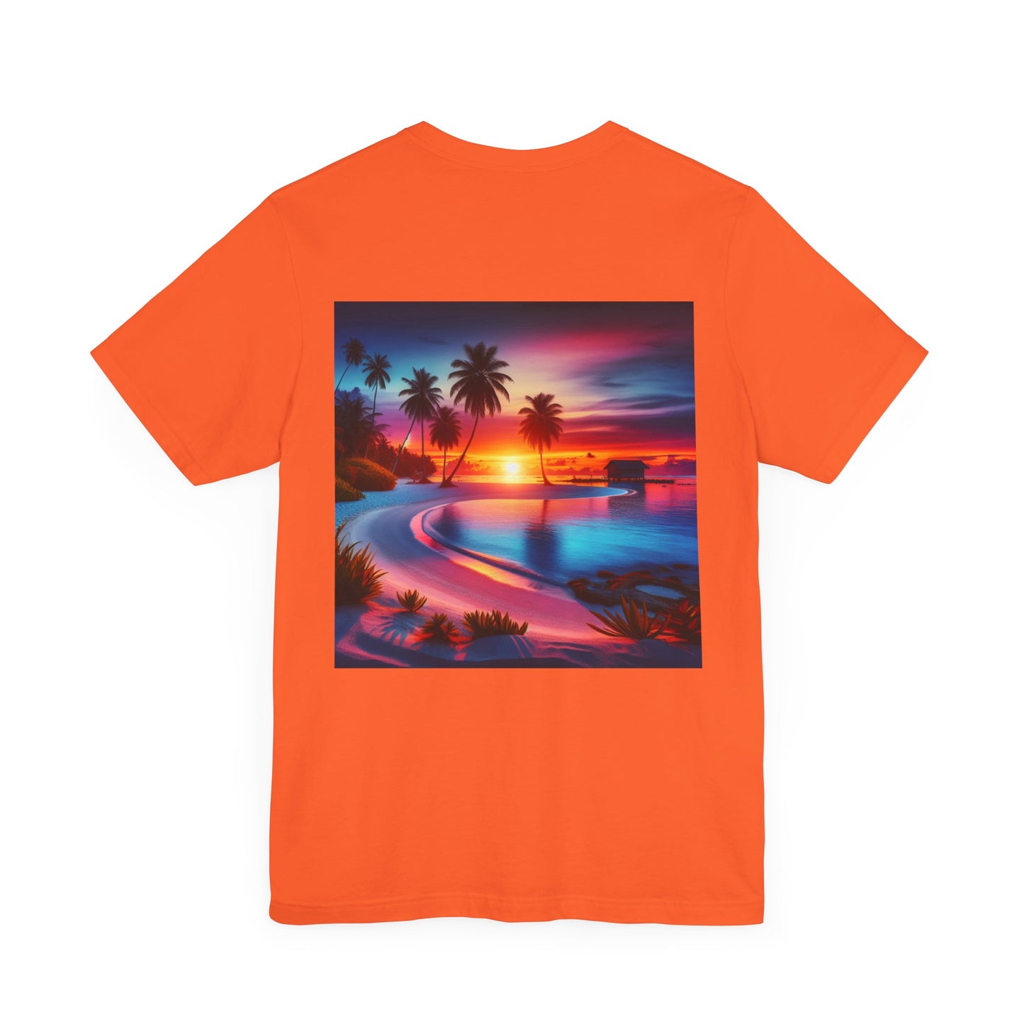 "Paradise Dusk: Tropical Serenity" - Tropical Beach Sunset with Palm Trees Unisex Jersey T-Shirt