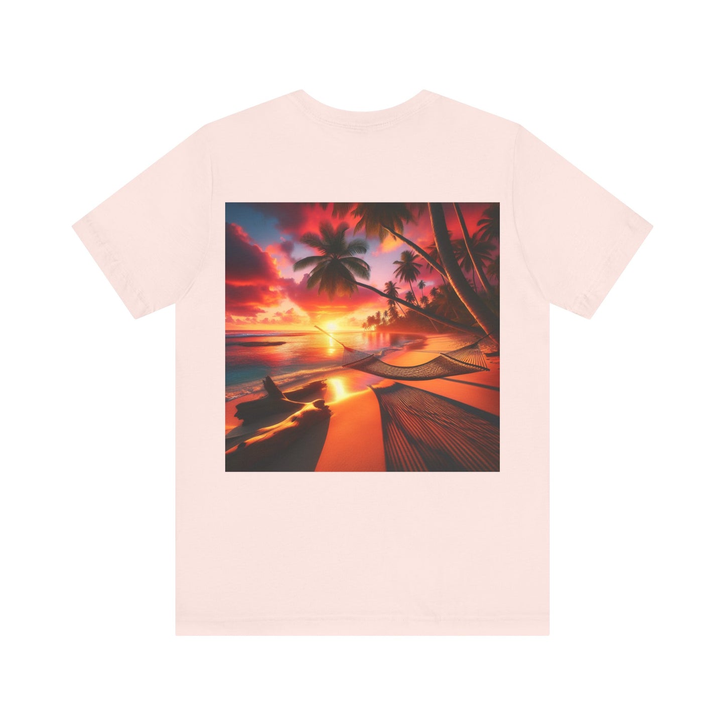 "Paradise Embrace: A Tropical Beach Sunset Symphony" - Tropical Beach Sunset with Palm Trees Unisex Tee