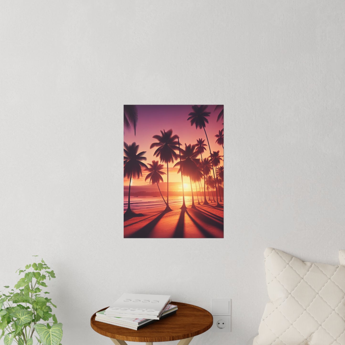 "Emerald Twilight: A Paradise Oasis" - Tropical Beach at Sunset Repositionanable Wall Art