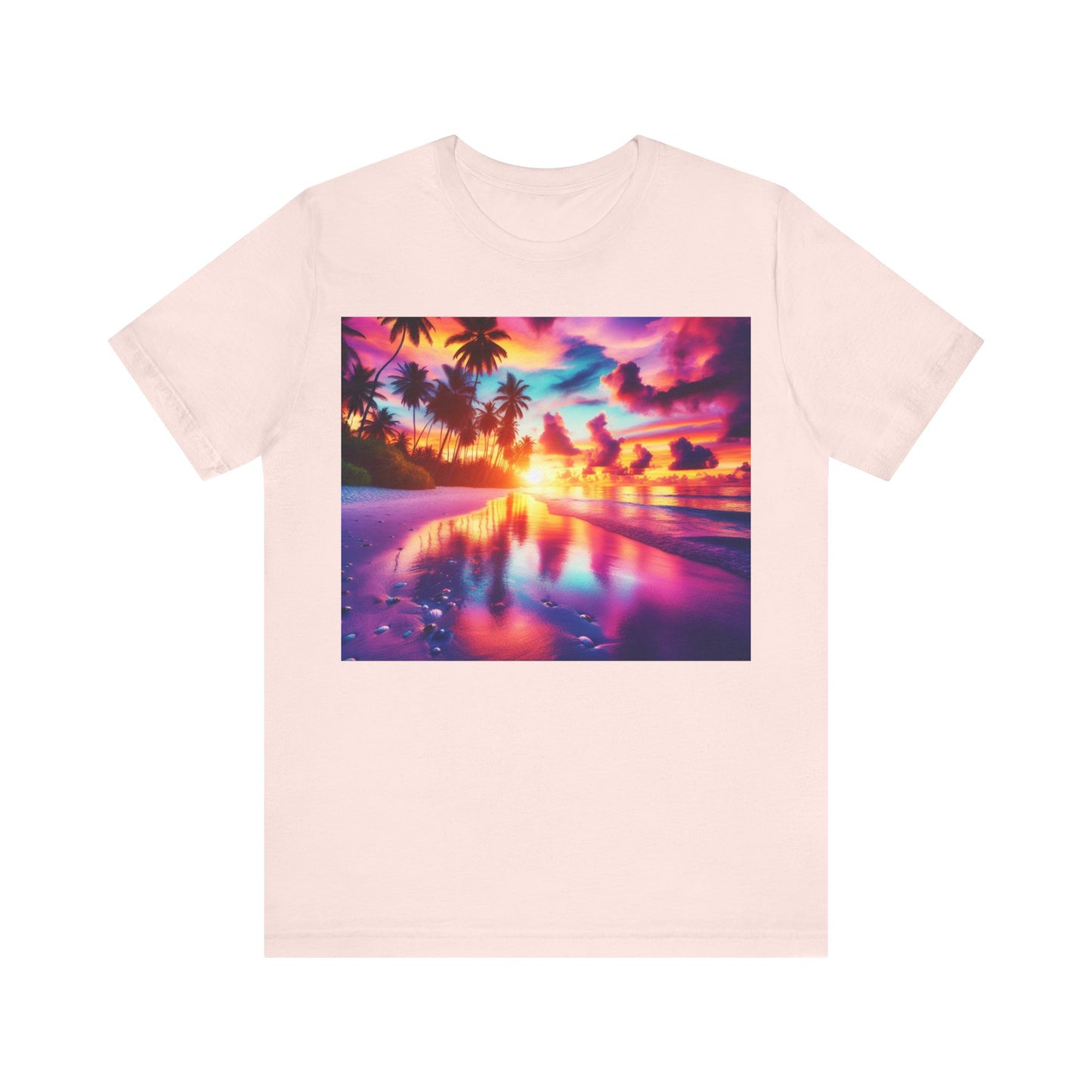 "Paradise Bliss: A Tropical Sunset Serenade" - Tropical Beach Sunset with Palm Trees Unisex Tee