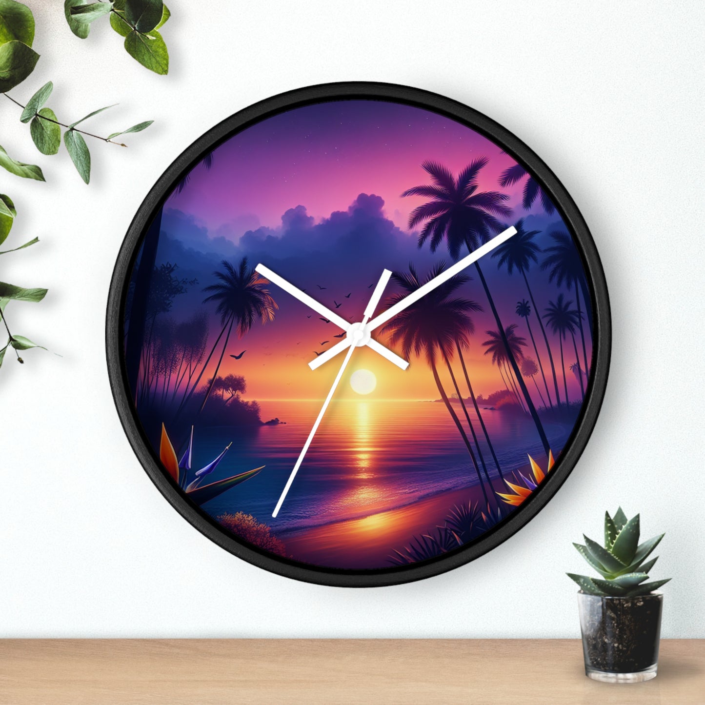 "Paradise's Dusk Symphony" - Tropical Beach at Sunset 10" Wall Art Clock