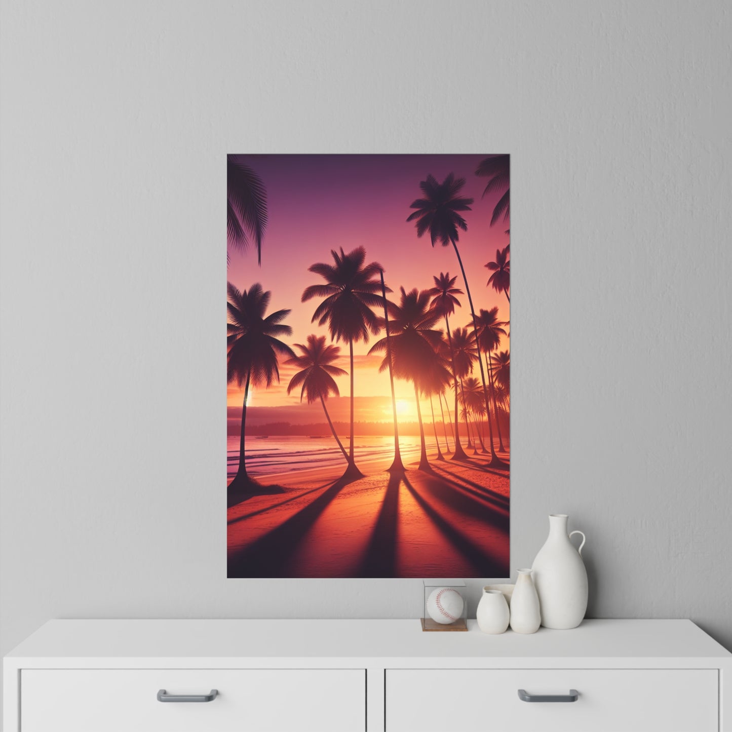 "Emerald Twilight: A Paradise Oasis" - Tropical Beach at Sunset Repositionanable Wall Art