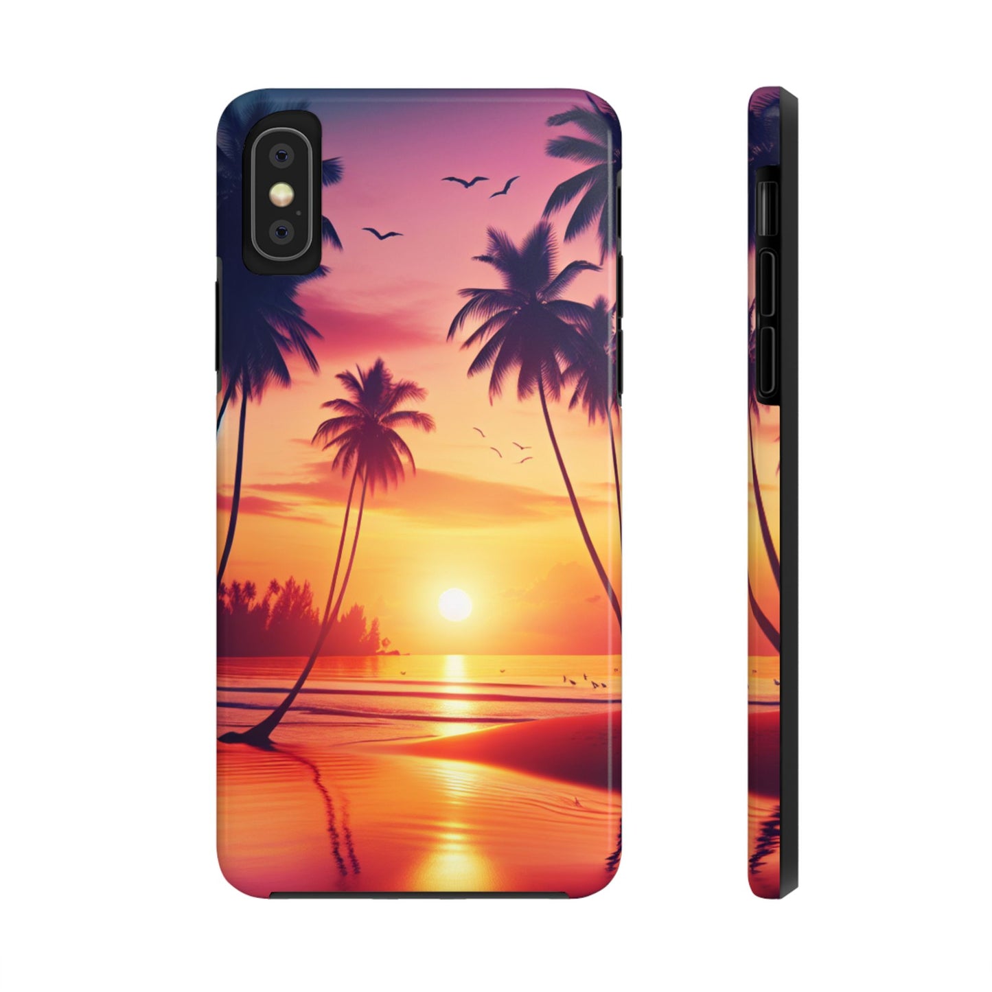 "Paradise Twilight: An Enchanting Tropical Serenade" - All Iphones 15 to 7 and Samsung Galaxy s24 to s21 Tough Phone Case with Tropical Beach Art