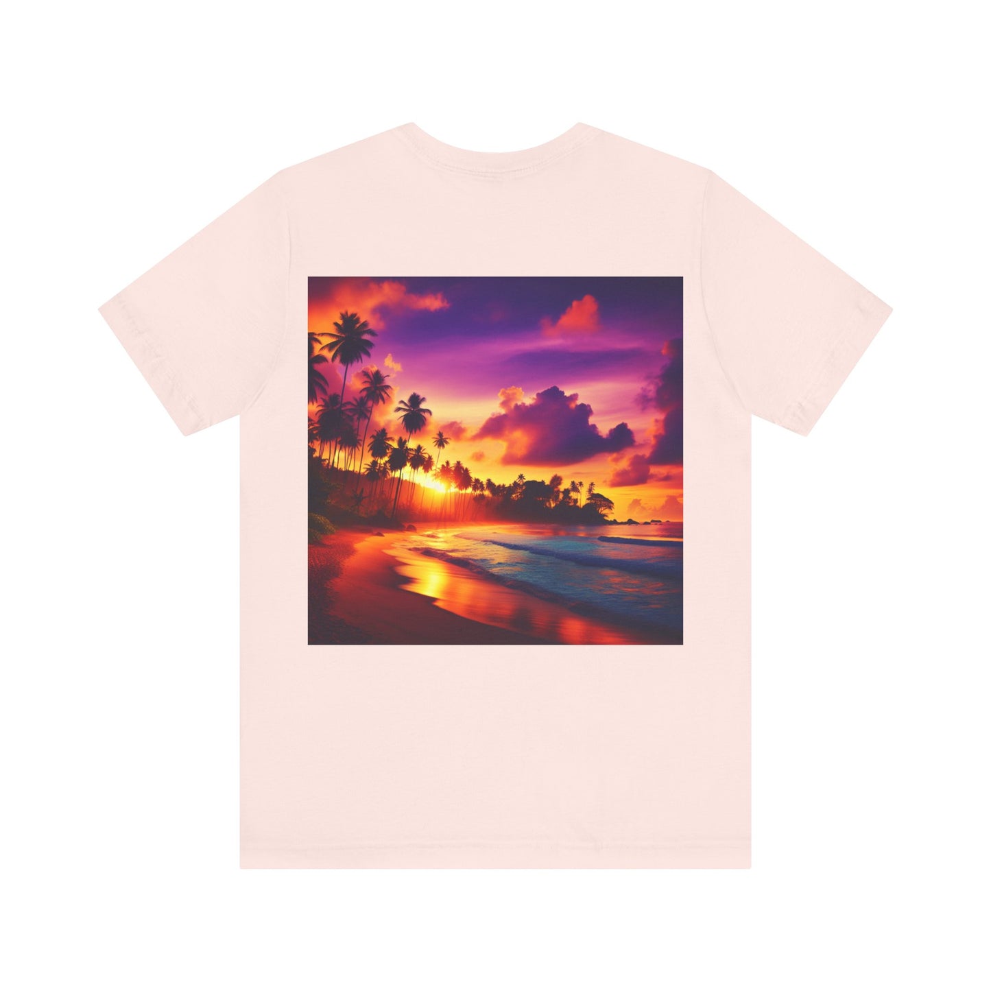 "Paradise Twilight: A Tropic Beach Sunset Symphony" - Tropical Beach Sunset with Palm Trees Unisex Tee