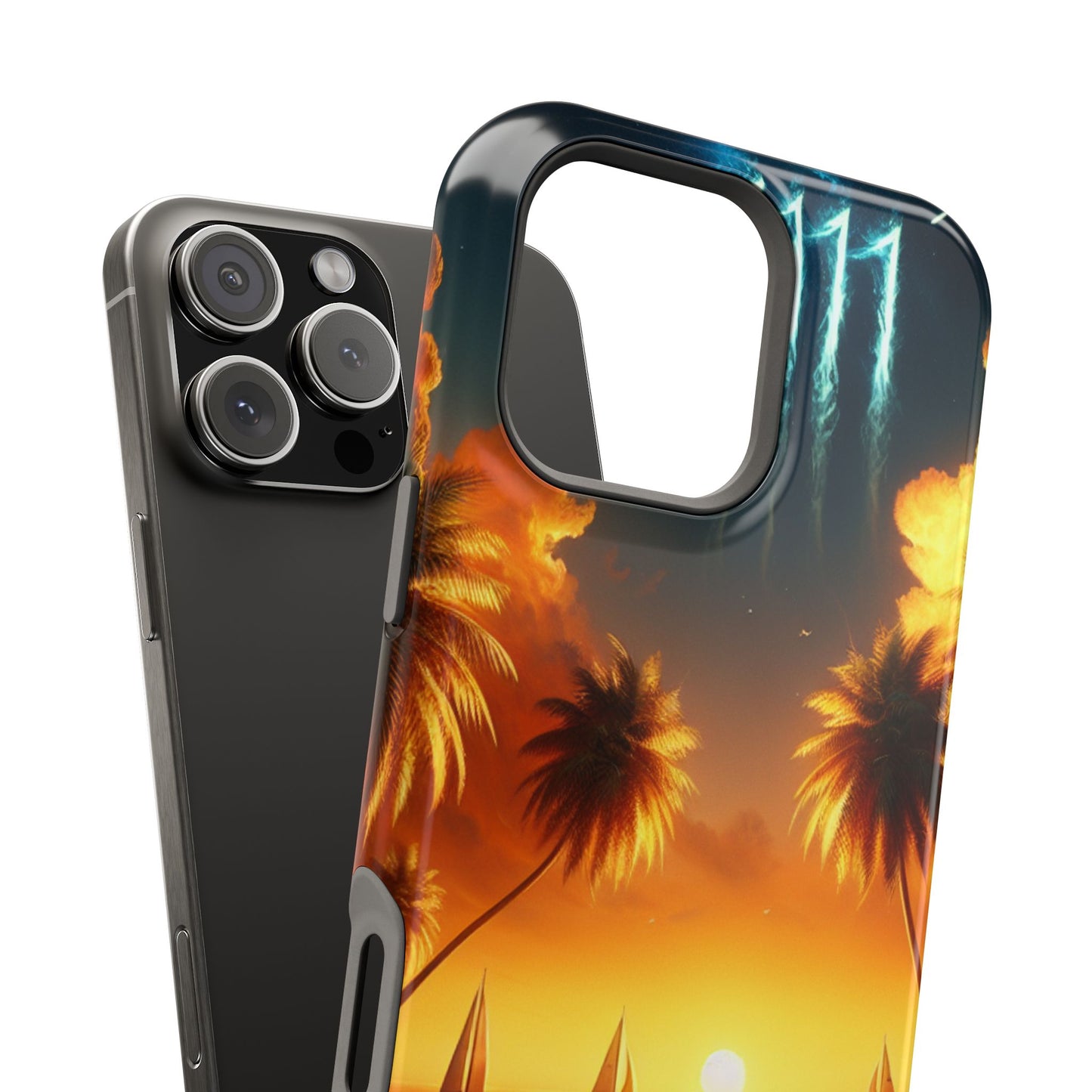 Magnetic Tough Cases - Tropical Sunset Beach Dolphins Art Phone Case, Iphone 13-16 Pro Plus, Max 1111, Paradise Unveiled. Protective,