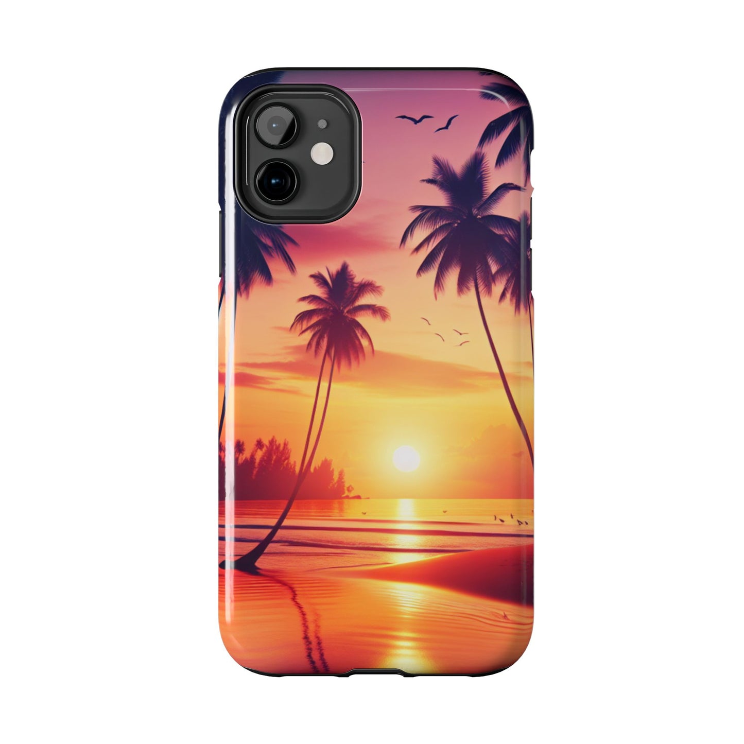 "Paradise Twilight: An Enchanting Tropical Serenade" - All Iphones 15 to 7 and Samsung Galaxy s24 to s21 Tough Phone Case with Tropical Beach Art