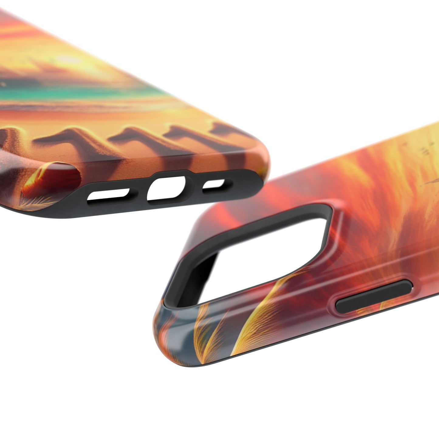 Magnetic Iphone 16 15 14 14 Pro and Max 1111 "Paradise Twilight: An Ode to Tropical Serenity" - Tough Phone Case with Tropical Beach Sunset Dolphins ande Sailboats HD Art