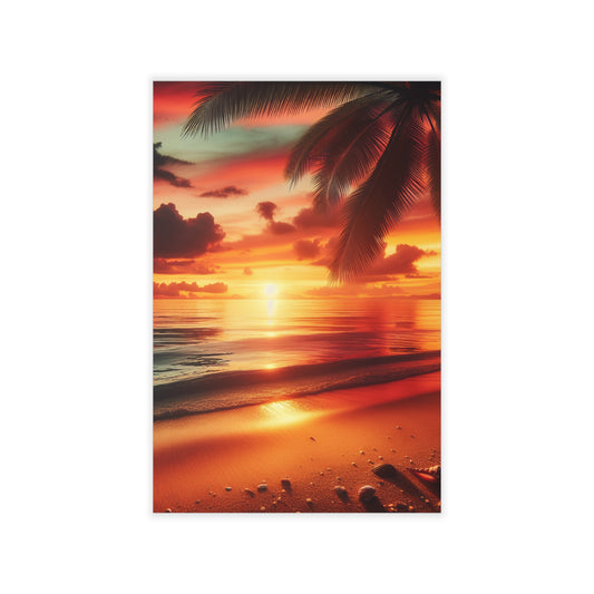 "Paradise Kissed: A Tropical Twilight Symphony" - Tropical Beach at Sunset Repositionanable Wall Art