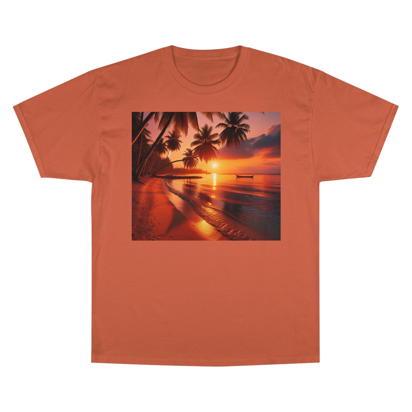 "Paradise Serenity: A Tropical Sunset Symphony" - Champion Tee Tropical Beach Sunset with Palm Trees