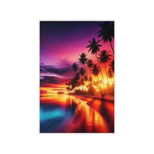 "Paradise Palette: A Tropical Twilight" - Tropical Beach at Sunset Repositionanable Wall Art