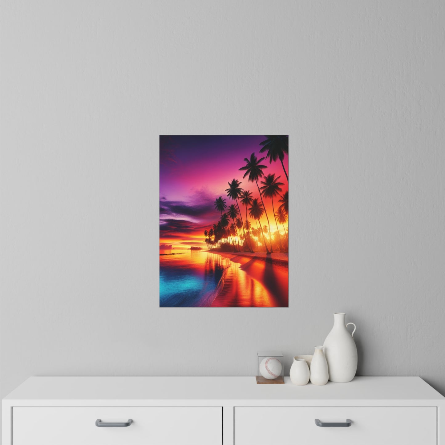 "Paradise Palette: A Tropical Twilight" - Tropical Beach at Sunset Repositionanable Wall Art