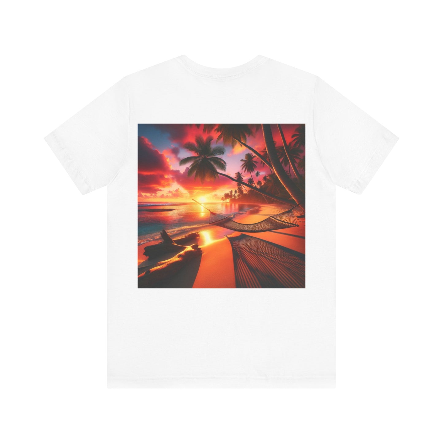 "Paradise Embrace: A Tropical Beach Sunset Symphony" - Tropical Beach Sunset with Palm Trees Unisex Tee